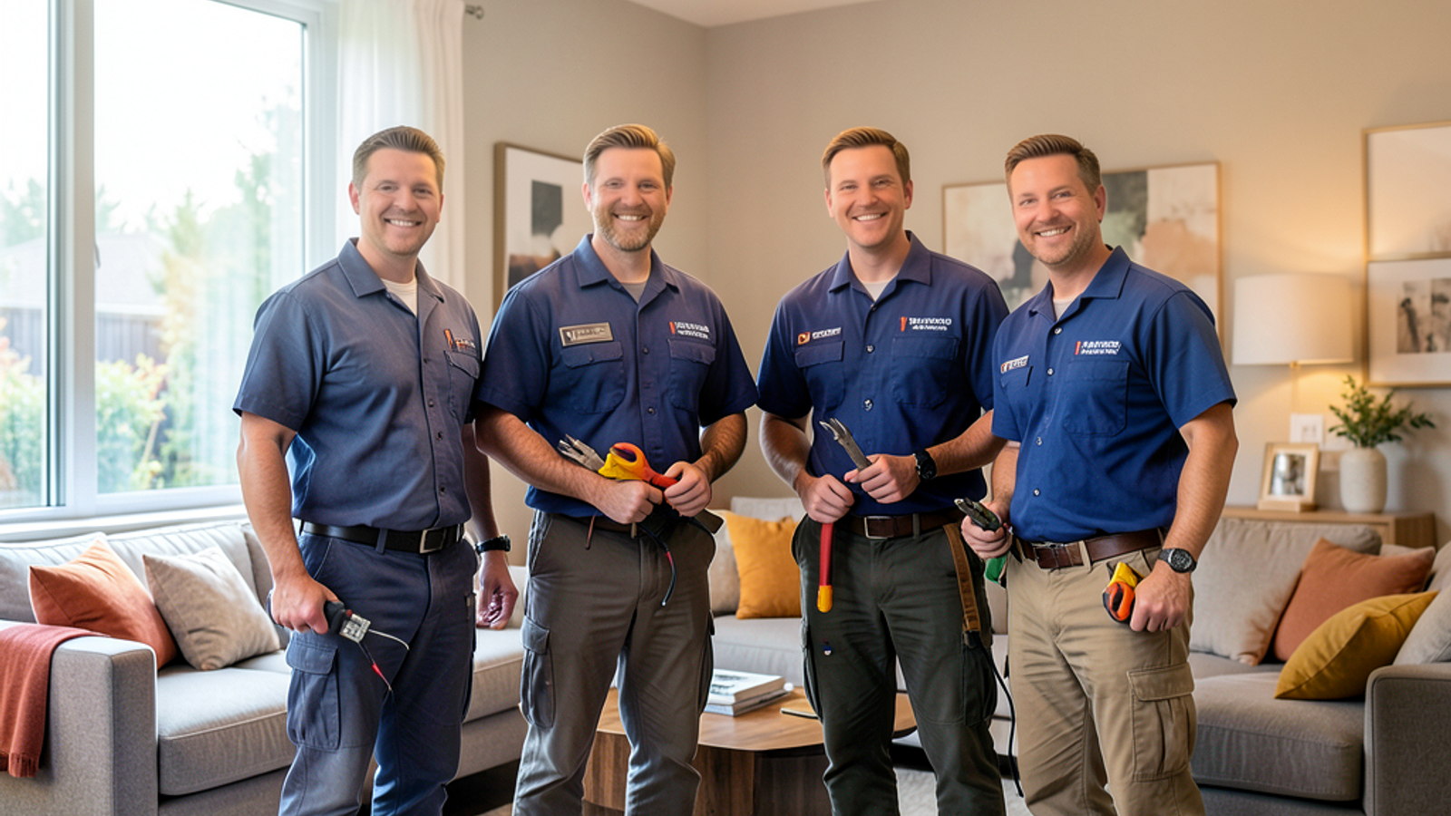 The DT Electric Services team showcasing completed electrical work in a residential home.